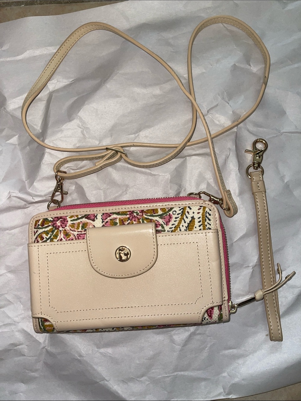 Spartina 449 Pink Multi Crossbody Bag - Linen Leather Small